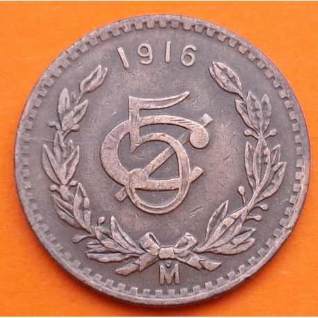 @ESCASA@ MEXICO 5 CENTAVOS 1916 VALOR KM.422 MONEDA DE COBRE MBC Estados Unidos Mexicanos