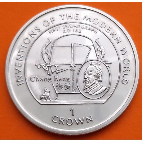 ISLA DE MAN 1 CORONA 1995 SISMÓGRAFO - INVENTOS MUNDO MODERNO KM.528 MONEDA DE NICKEL SC- 1 Crown WWII