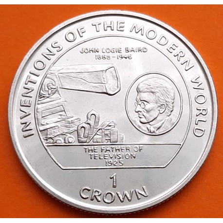 ISLA DE MAN 1 CORONA 1995 TELEVISIÓN - INVENTOS MUNDO MODERNO KM.544 MONEDA DE NICKEL SC- 1 Crown WWII