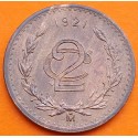 MEXICO 2 CENTAVOS 1921 VALOR y ESCUDO KM.419 MONEDA DE BRONCE MBC++ Estados Unidos Mexicanos