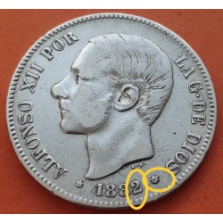 @VARIANTE 2@ ESPAÑA 5 PESETAS 1882 sobre 1881 * 18 81 MSM REY ALFONSO XII KM.688 MONEDA DE PLATA (DURO) Spain silver V2