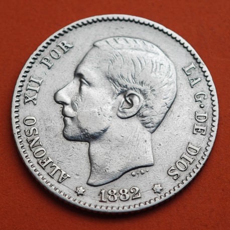 ESPAÑA Rey ALFONSO XII 1 PESETA 1882 * 1- / 82 Tipo PATILLAS MSM KM.686 MONEDA DE PLATA Spain silver R/3