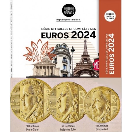 . 1 aaaacoin @3 MONEDAS NUEVO DISEÑO@ FRANCIA CARTERA OFICIAL EUROS 2024 SC 1 Cts a 50 Cts + 1€ + 2 EUROS 2024 KMS BU SET
