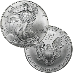 ESTADOS UNIDOS 1 DOLAR 2000 EAGLE LIBERTY MONEDA DE PLATA PURA SC $1 Dollar Coin USA United States ONZA OZ R/3