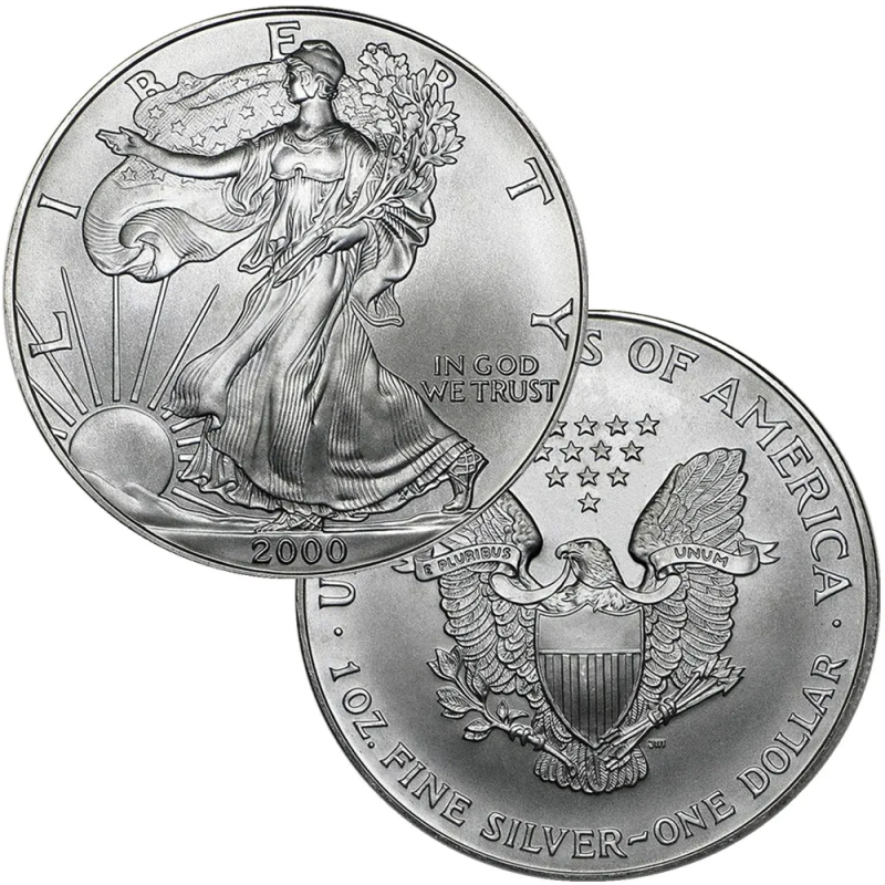 ESTADOS UNIDOS 1 DOLAR 2000 EAGLE LIBERTY MONEDA DE PLATA PURA SC $1 Dollar Coin USA United States ONZA OZ R/3
