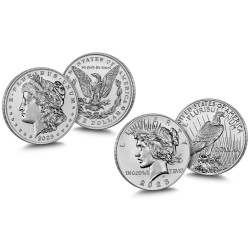 . @Tipo REVERSE PROOF TWO-COIN SET@ ESTADOS UNIDOS 1 DOLAR 2023 S MORGAN + 1 DOLAR 2023 Letra S PEACE PLATA Us Mint