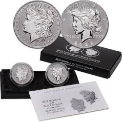 . @REVERSE PROOF TWO-COIN SET@ ESTADOS UNIDOS 1 DOLAR 2023 S MORGAN + 1 DOLAR 2023 Letra S PEACE PLATA Us Mint