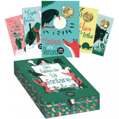 . 10 medallas + ESTUCHE OFICIAL x FRANCIA Año 2021 FÁBULAS DE JEAN DE LA FONTAINE LATÓN Les Fables