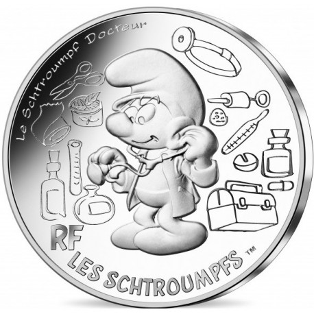 FRANCIA 10 EUROS 2020 EL PITUFO DOCTOR nº 6 de 20 LOS PITUFOS Serie 1ª MONEDA DE PLATA SC Estuche LES SCHTROUMPFS Docteur