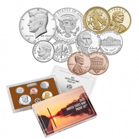 . 2021 UNITED STATES MINT PROOF SET @NICKEL@ con 25 Centavos DELAWARE Estados Unidos 1+5+10+25 Cts. + 1/2 DOLAR + 1 DOLAR 2021