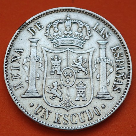 ESPAÑA Reina ISABEL II 1 ESCUDO 1867 Ceca de MADRID KM.626.1 MONEDA DE PLATA @ESCASA@ Spain silver coin
