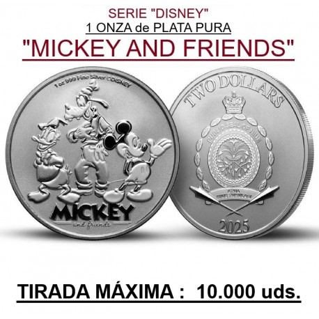 . 1 aaaaaaaacoin @ENVÍO HOY@ NIUE 2 DOLARES 2025 MICKEY AND FRIENDS Serie DISNEY MONEDA DE PLATA silver OZ ONZA