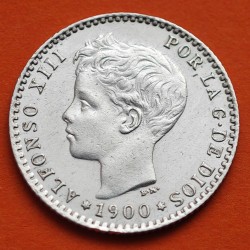 . @LUJO@ ESPAÑA Rey ALFONSO XIII 50 CENTIMOS 1900 * 0/0 SMV REY y ESCUDO KM.705 MONEDA DE PLATA SC+ Spain silver R/3