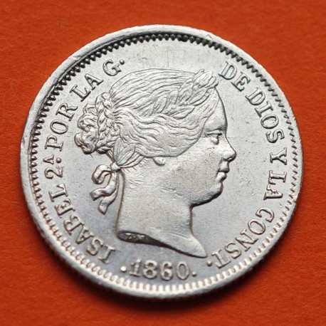. @LUJO@ ESPAÑA Reina Isabel II 1 REAL 1860 Ceca de MADRID KM.606 MONEDA DE PLATA SC Spain silver R/2