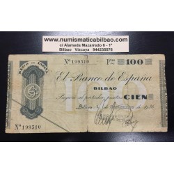 BILBAO EUSKADI 100 PESETAS 1936 BANCO CENTRAL @RARO@ 199510 BILLETE/TALON GUERRA CIVIL EN EUZKADI