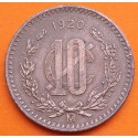 . @RARA@ MEXICO 10 CENTAVOS 1920 AGUILA y SERPIENTE modulo Grande KM.430 MONEDA DE COBRE MBC+ República Mexicana