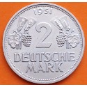 @ESCASA@ ALEMANIA 2 MARCOS 1951 G AGUILA y VALOR KM.111 MONEDA DE NICKEL MBC++ Germany 2 Marks 1951