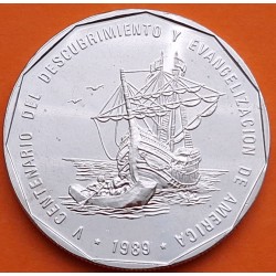 REPUBLICA DOMINICANA 1 PESO 1989 CARABELA y BARCA V CENTENARIO DEL DESCUBRIMIENTO KM.74 MONEDA DE NICKEL SC + Imperfecciones