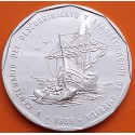 REPUBLICA DOMINICANA 1 PESO 1989 CARABELA y BARCA V CENTENARIO DEL DESCUBRIMIENTO KM.74 MONEDA DE NICKEL SC + Imperfecciones