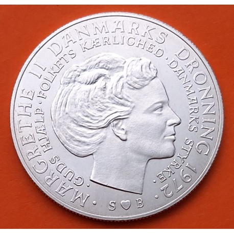DINAMARCA 10 KRONER 1972 SUBIDA AL TRONO REINA MARGARITA II MUERTE DEL REY FREDERICK IX KM.856 MONEDA DE PLATA SC- Denmark