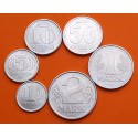 . 6 monedas x ALEMANIA DEMOCRÁTICA 1+5+10+50 PFENING y 1+2 MARCOS 1962 a 1982 ALUMINIO EBC/SC-