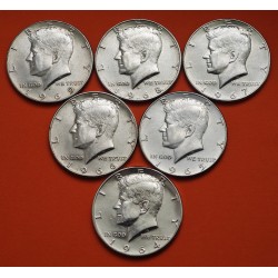 . 6 monedas x ESTADOS UNIDOS 1/2 DOLAR 1964+1965+1966+1967+1968+1969 KENNEDY KM.202A PLATA MBC/EBC- silver Half Dollar USA