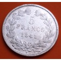 FRANCIA 5 FRANCOS 1841 B Ceca de ROUEN Rey LOUIS PHILIPPE I KM.749.3 MONEDA DE PLATA Republique Francaise