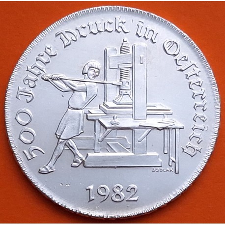 AUSTRIA 500 SCHILLINGS 1982 IMPRENTA 500 ANIVERSARIO KM.2957 MONEDA DE PLATA SC Osterreich silver coin