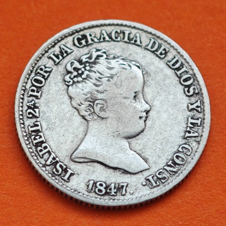 ESPAÑA Reina ISABEL II 1 REAL 1847 CL Ceca de MADRID KM.518.1 MONEDA DE PLATA @ESCASA@ Spain silver coin