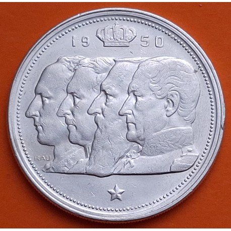 BELGICA 100 FRANCOS 1950 DINASTIA LOS 4 REYES Leyenda BELGIQUE KM.138 MONEDA DE PLATA MBC Belgium 100 Francs 1/2 ONZA