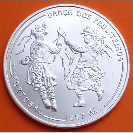 PORTUGAL 1000 ESCUDOS 1997 BAILE PAULITEIROS ENCUENTRO ENTRE DOS MUNDOS KM.704 MONEDA DE PLATA SC-