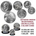 . 3 monedas x ESTADOS UNIDOS 1976 1776 BICENTENNIAL PLATA SC 1/4 + 1/2 + 1 DOLAR 1976 S silver coins