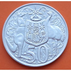 AUSTRALIA 50 CENTAVOS 1966 EMU y CANGURO - REINA ISABEL II KM.67 MONEDA DE PLATA EBC+ Half Dollar 0,35 ONZAS