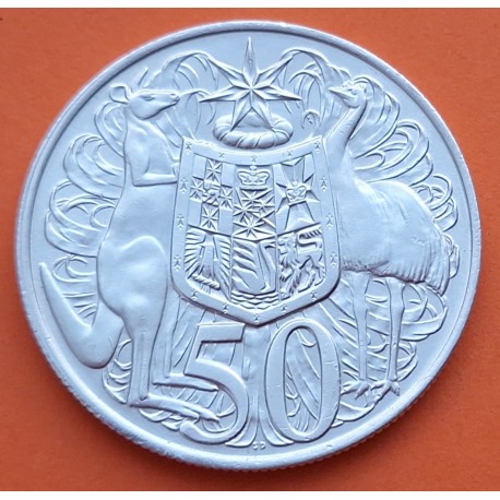 AUSTRALIA 50 CENTAVOS 1966 EMU y CANGURO - REINA ISABEL II KM.67 MONEDA DE PLATA EBC+ Half Dollar 0,35 ONZAS
