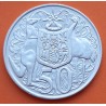 AUSTRALIA 50 CENTAVOS 1966 EMU y CANGURO - REINA ISABEL II KM.67 MONEDA DE PLATA EBC+ Half Dollar 0,35 ONZAS