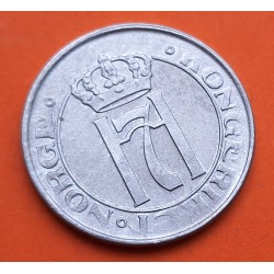 @RARA@ NORUEGA 5 ORE 1920 ESCUDO y SIGLAS DEL Rey HAAKON VII KM.368.A MONEDA DE HIERRO Norway
