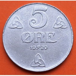 . @MUY RARA@ NORUEGA 5 ORE 1920 ESCUDO y SIGLAS DEL Rey HAAKON VII KM.368.A MONEDA DE HIERRO Norway