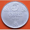 . @MUY RARA@ NORUEGA 5 ORE 1920 ESCUDO y SIGLAS DEL Rey HAAKON VII KM.368.A MONEDA DE HIERRO Norway