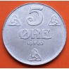 . @MUY RARA@ NORUEGA 5 ORE 1920 ESCUDO y SIGLAS DEL Rey HAAKON VII KM.368.A MONEDA DE HIERRO Norway