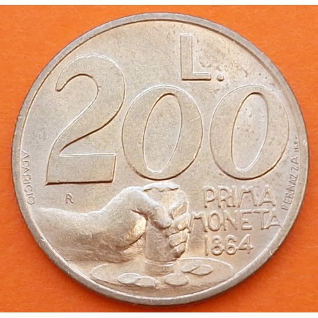 SAN MARINO 200 LIRAS 1991 PRIMERA ACUÑACIÓN KM. 268 MONEDA DE LATON EBC + MANCHITA 200 Lire