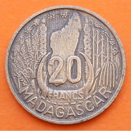 MADAGASCAR 20 FRANCOS 1953 DAMA Colonia de Francia KM.7 MONEDA DE LATON MBC África Republique Francaise