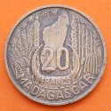 MADAGASCAR 20 FRANCOS 1953 DAMA Colonia de Francia KM.7 MONEDA DE LATON MBC África Republique Francaise