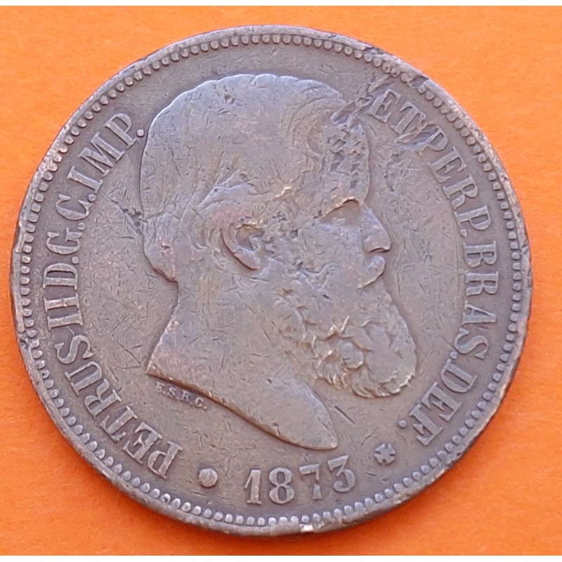BRASIL 40 REIS 1873 BUSTO DEL REY PEDRO II y ESCUDO KM.479 MONEDA DE COBRE MBC- Brazil