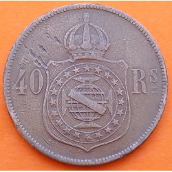 BRASIL 40 REIS 1873 BUSTO DEL REY PEDRO II y ESCUDO KM.479 MONEDA DE COBRE MBC- Brazil