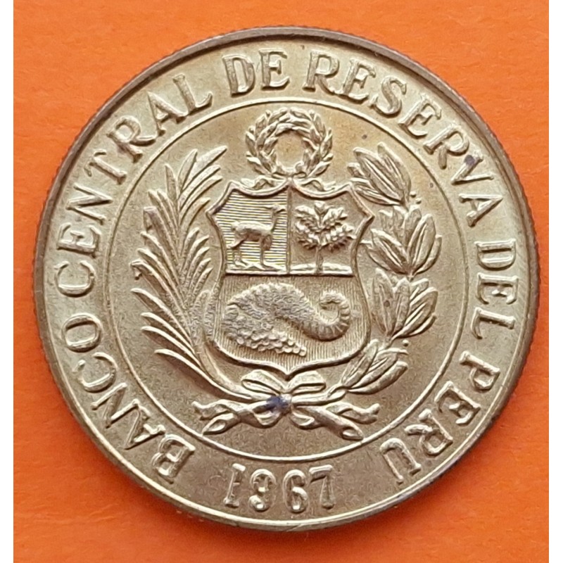 PERU 1 SOL 1966 LLAMA y ESCUDO KM.248 MONEDA DE LATON SC 1 Sol de Oro BANCO CENTRAL DE RESERVA