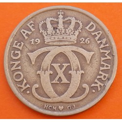 DINAMARCA 2 KRONER 1926 HCN.GJ CORONA y SIGLAS DEL REY CHRISTIAN X KM.825.1 MONEDA DE LATON MBC Denmark 2 Coronas