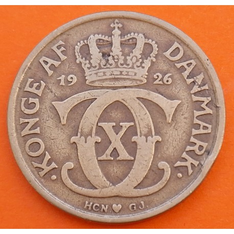 DINAMARCA 2 KRONER 1926 HCN.GJ CORONA y SIGLAS DEL REY CHRISTIAN X KM.825.1 MONEDA DE LATON MBC Denmark 2 Coronas