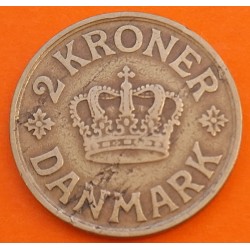 DINAMARCA 2 KRONER 1926 HCN.GJ CORONA y SIGLAS DEL REY CHRISTIAN X KM.825.1 MONEDA DE LATON MBC Denmark 2 Coronas