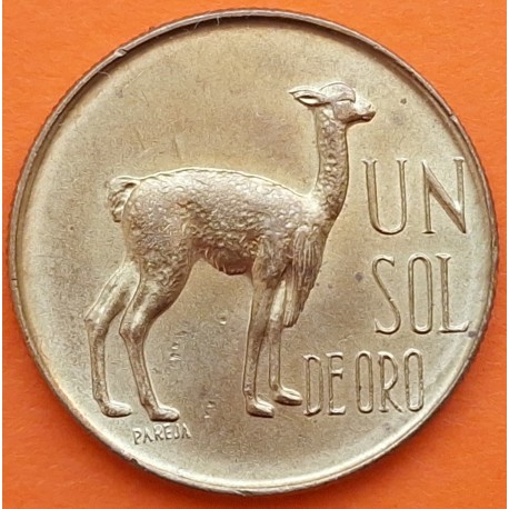 PERU 1 SOL 1967 LLAMA y ESCUDO KM.248 MONEDA DE LATON SC- 1 Sol de Oro BANCO CENTRAL DE RESERVA