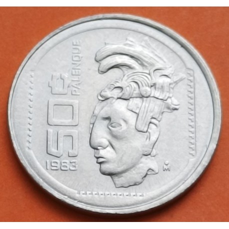 MEXICO 50 CENTAVOS 1983 CULTURA PALENQUE DIOS MAYA KM.492 MONEDA DE ACERO SC- Mejico Mexiko coin